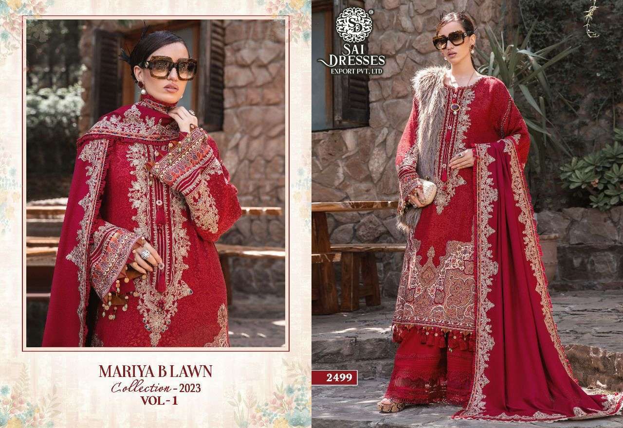 SAI DRESSES PRESENT MARIYA B LAWN COLLECTION - 2023 VOL 1 PURE COTTON PAKISTANI DESIGNER SUITS IN WHOLESALE RATE IN SURAT 