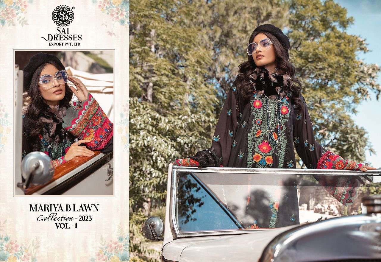 SAI DRESSES PRESENT MARIYA B LAWN COLLECTION - 2023 VOL 1 PURE COTTON PAKISTANI DESIGNER SUITS IN WHOLESALE RATE IN SURAT 