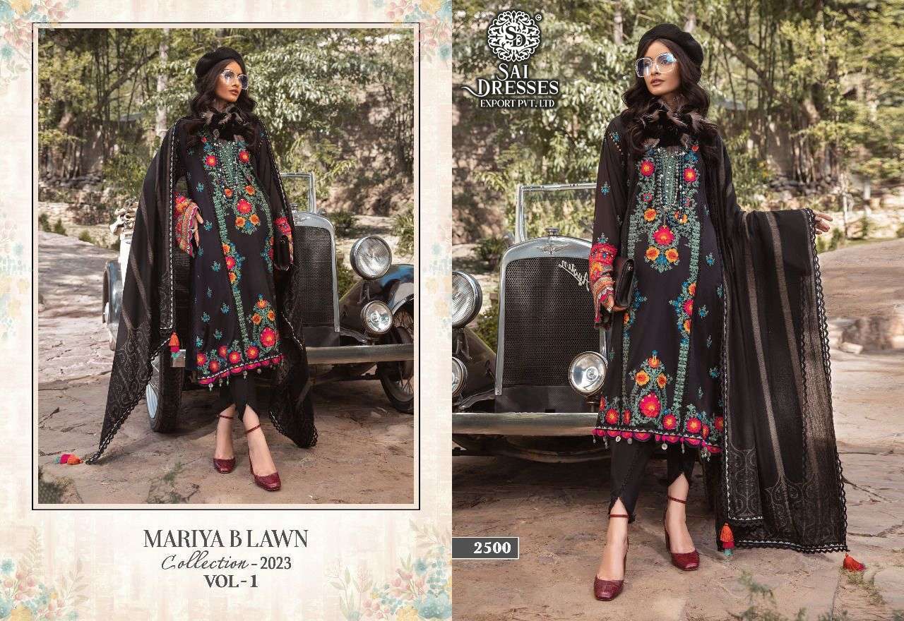 SAI DRESSES PRESENT MARIYA B LAWN COLLECTION - 2023 VOL 1 PURE COTTON PAKISTANI DESIGNER SUITS IN WHOLESALE RATE IN SURAT 
