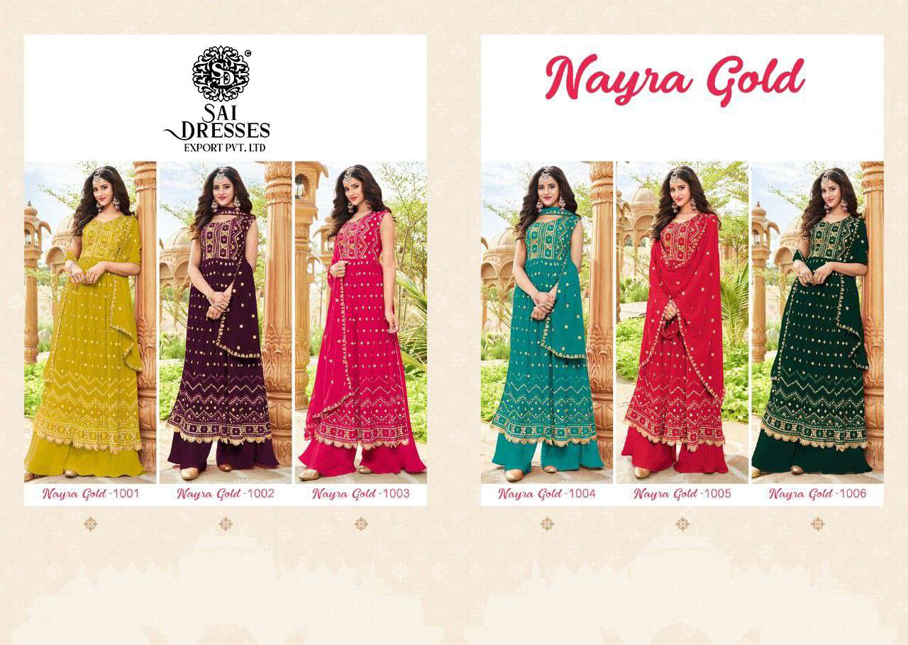 SAI DRESSES PRESENT NAYRA GOLD READYMADE NAIRA CUT STYLE DESIGNER COLLECTION IN WHOLESALE RATE IN SURAT