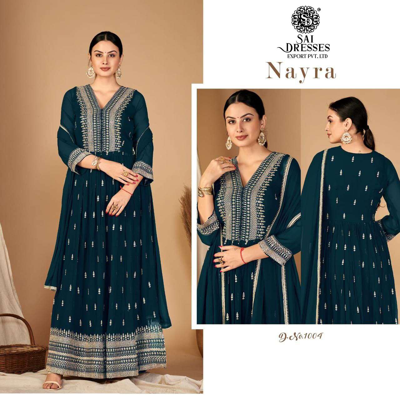 SAI DRESSES PRESENT NAYRA SEMI STITCHED GARARA STYLE LONG NAIRA CUT DESIGNER SUITS IN WHOLESALE RATE IN SURAT