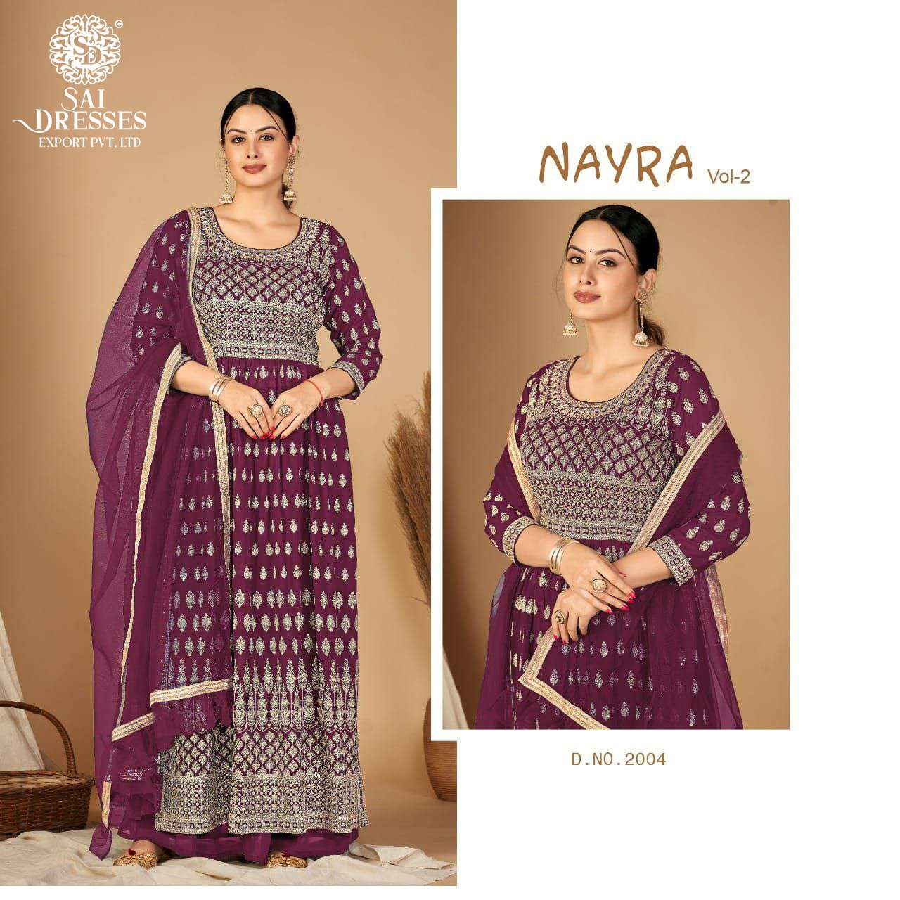 SAI DRESSES PRESENT NAYRA VOL 2 SEMI STITCHED GARARA STYLE LONG NAIRA CUT DESIGNER SUITS IN WHOLESALE RATE IN SURAT