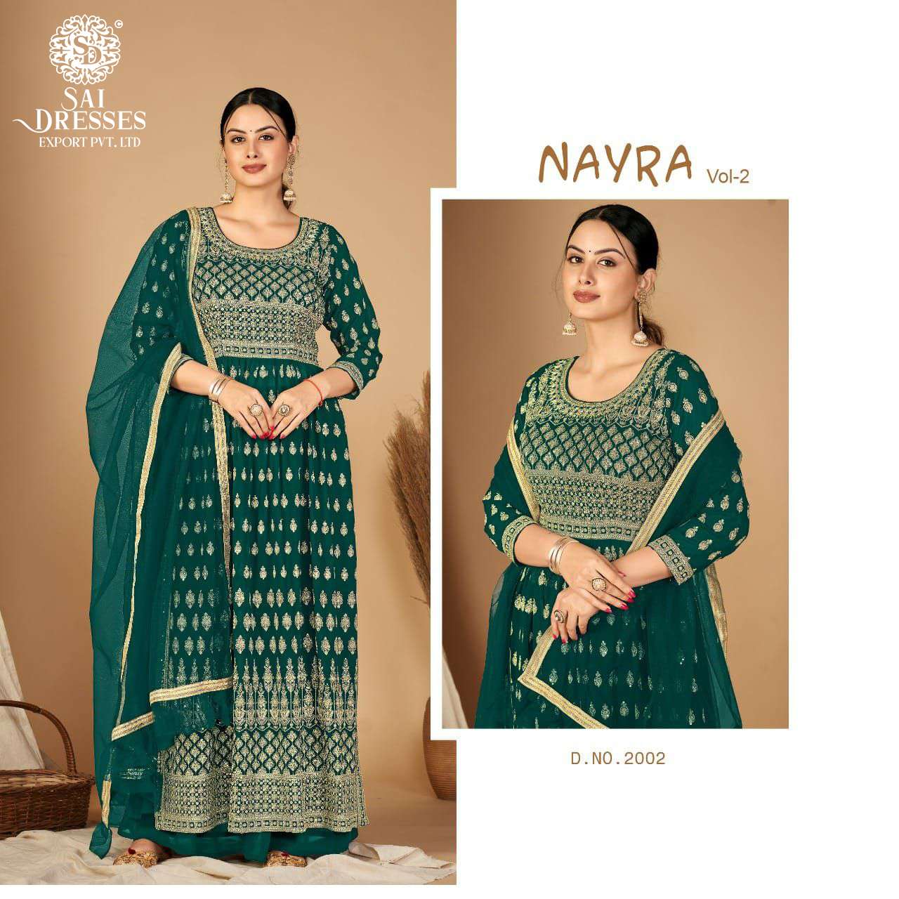 SAI DRESSES PRESENT NAYRA VOL 2 SEMI STITCHED GARARA STYLE LONG NAIRA CUT DESIGNER SUITS IN WHOLESALE RATE IN SURAT