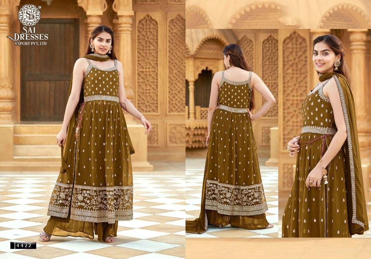 SAI DRESSES PRESENT RIGGA READYMADE BLOOMING GEORGETTE PARTY WEAR DESIGNER SUITS IN WHOLESALE RATE IN SURAT