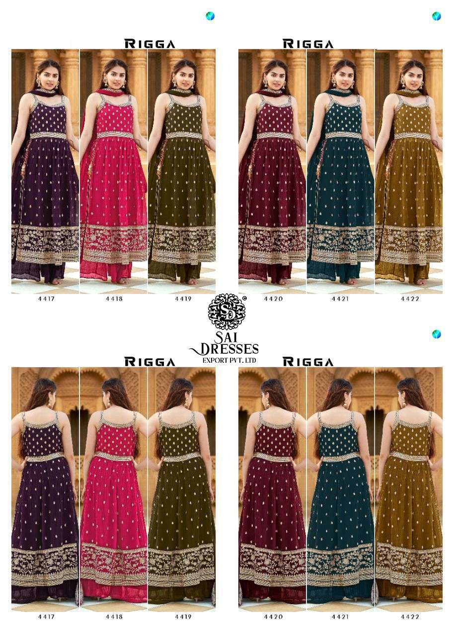 SAI DRESSES PRESENT RIGGA READYMADE BLOOMING GEORGETTE PARTY WEAR DESIGNER SUITS IN WHOLESALE RATE IN SURAT