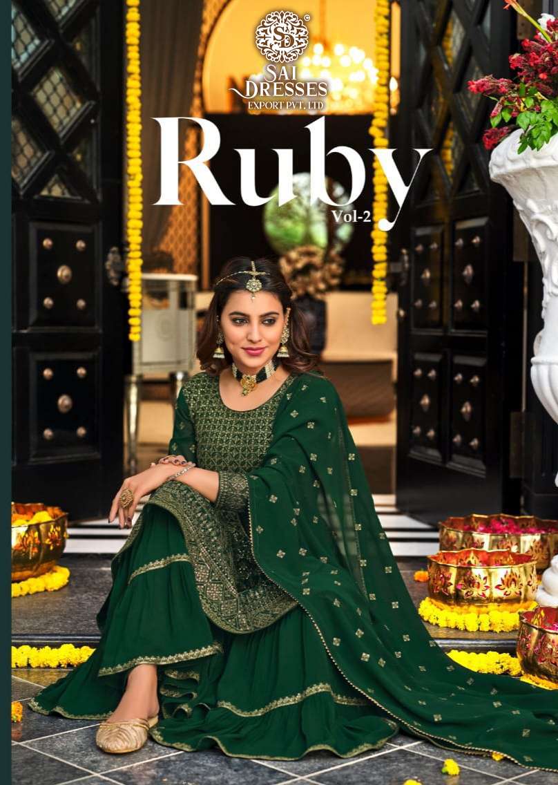SAI DRESSES PRESENT RUBY VOL 2 READYMADE GEORGETTE EMBROIDERED PARTY WEAR DESIGNER SUITS IN WHOLESALE RATE IN SURAT