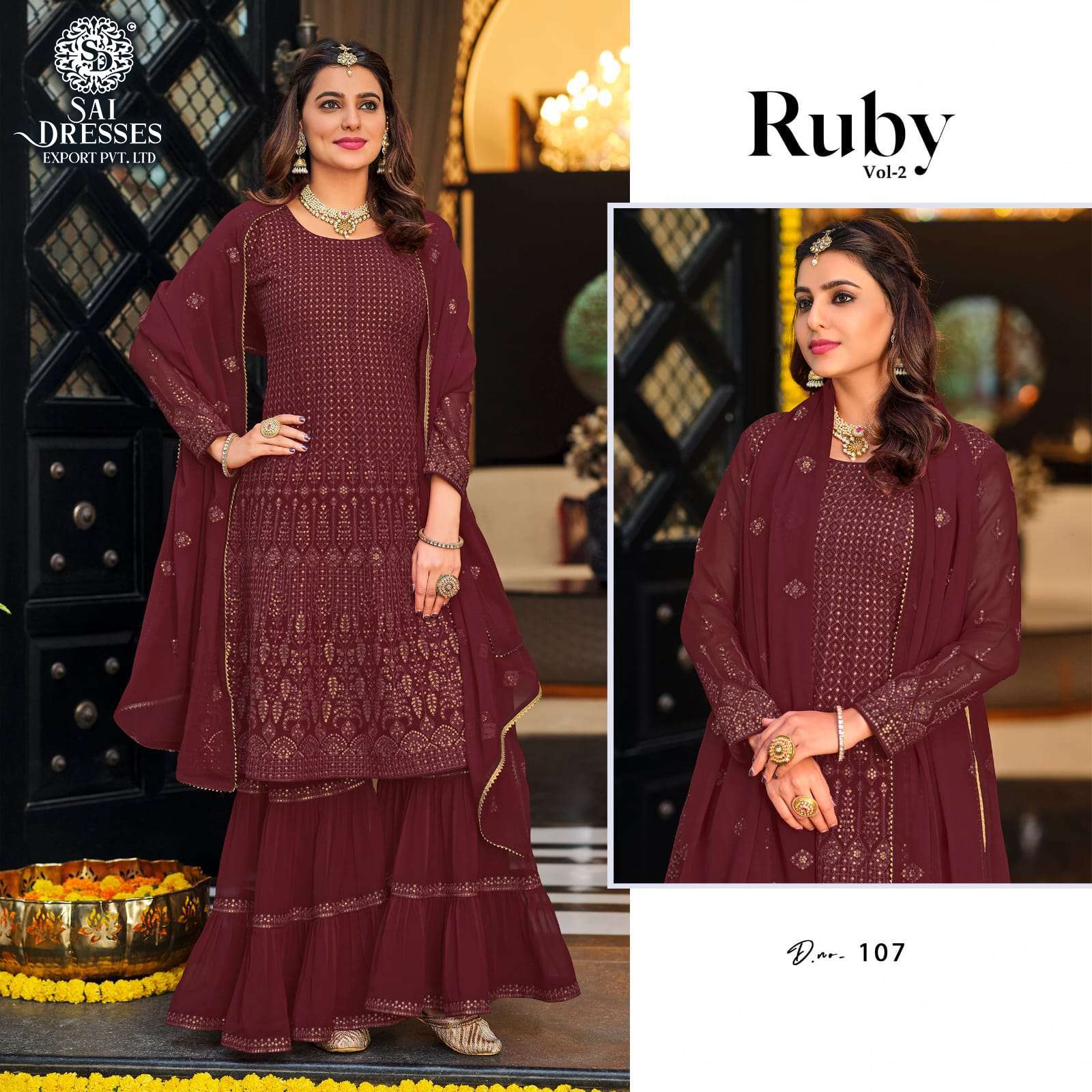 SAI DRESSES PRESENT RUBY VOL 2 READYMADE GEORGETTE EMBROIDERED PARTY WEAR DESIGNER SUITS IN WHOLESALE RATE IN SURAT