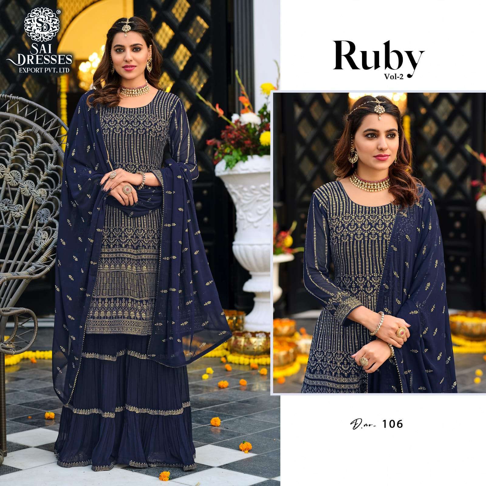 SAI DRESSES PRESENT RUBY VOL 2 READYMADE GEORGETTE EMBROIDERED PARTY WEAR DESIGNER SUITS IN WHOLESALE RATE IN SURAT