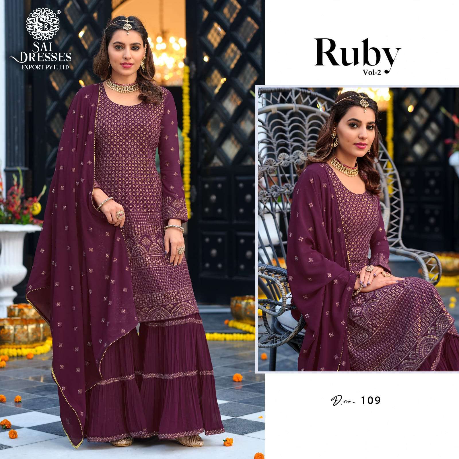 SAI DRESSES PRESENT RUBY VOL 2 READYMADE GEORGETTE EMBROIDERED PARTY WEAR DESIGNER SUITS IN WHOLESALE RATE IN SURAT