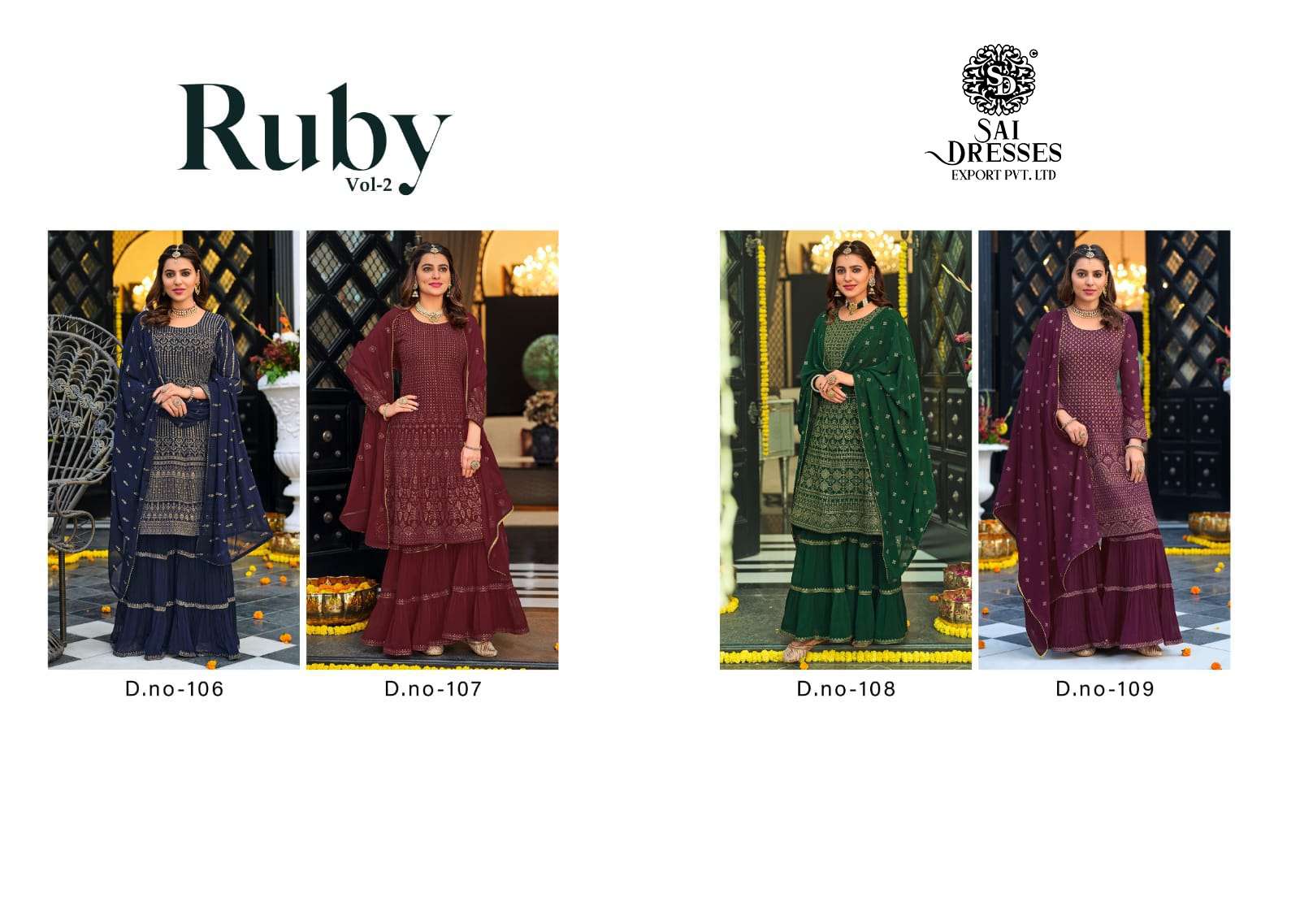 SAI DRESSES PRESENT RUBY VOL 2 READYMADE GEORGETTE EMBROIDERED PARTY WEAR DESIGNER SUITS IN WHOLESALE RATE IN SURAT
