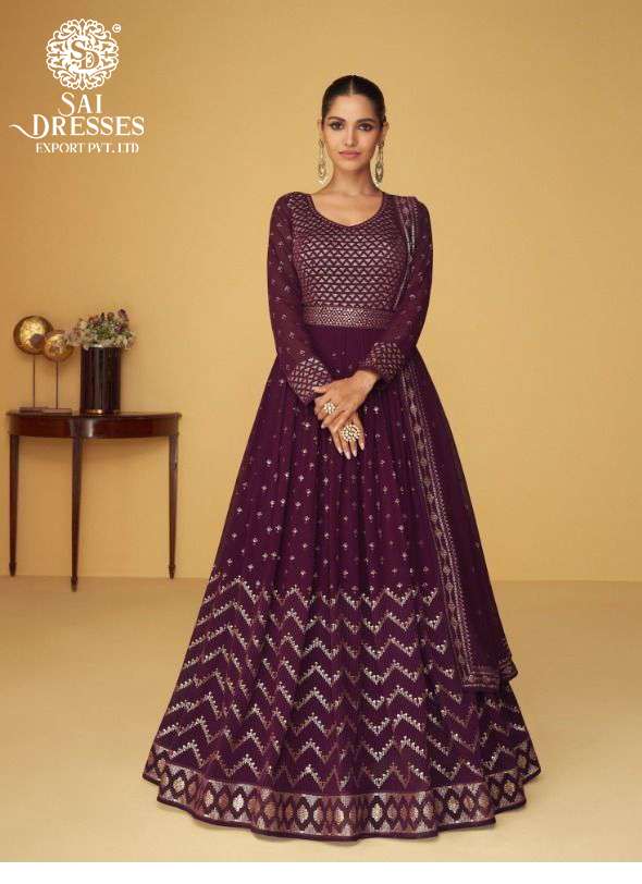 SAI DRESSES PRESENT SANA READY TO WEDDING WEAR LONG GOWN STYLE DESIGNER SUITS IN WHOLESALE RATE IN SURAT