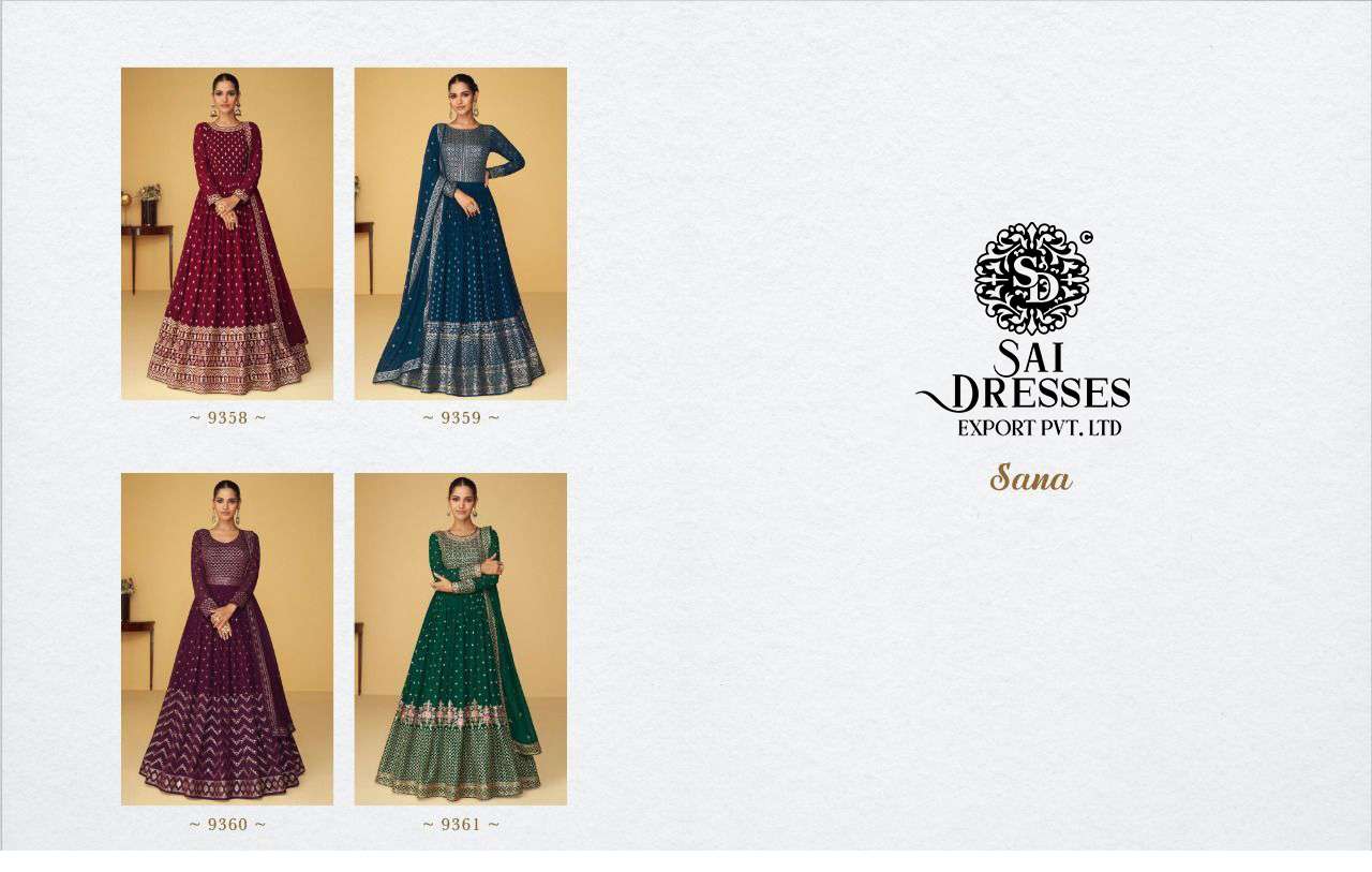 SAI DRESSES PRESENT SANA READY TO WEDDING WEAR LONG GOWN STYLE DESIGNER SUITS IN WHOLESALE RATE IN SURAT