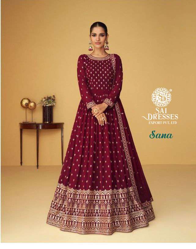 SAI DRESSES PRESENT SANA READY TO WEDDING WEAR LONG GOWN STYLE DESIGNER SUITS IN WHOLESALE RATE IN SURAT
