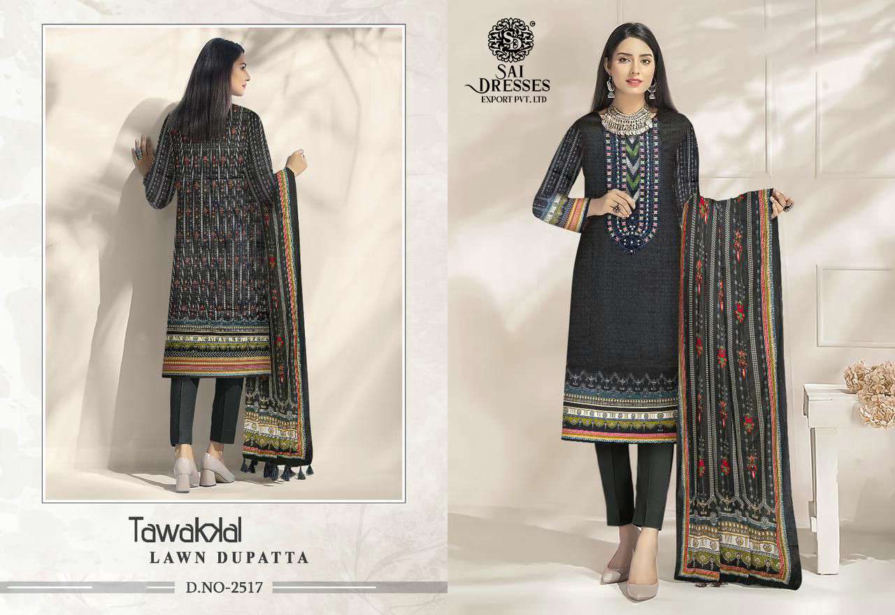 SAI DRESSES PRESENT TAWAKKAL LAWN DUPATTA PURE JAM COTTON EMBROIDERED PAKISTANI DESIGNER SUITS IN WHOLESALE RATE IN SURAT