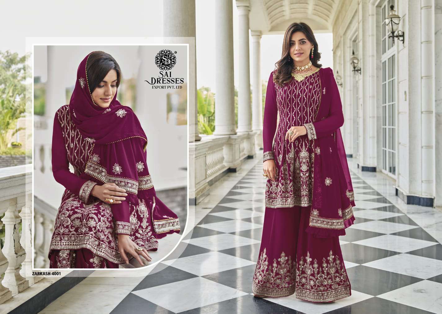 SAI DRESSES PRESENT ZARKASH VOL 4 READYMADE PLAZO STYLE WEDDING WEAR DESIGNER SUITS IN WHOLESALE RATE IN SURAT