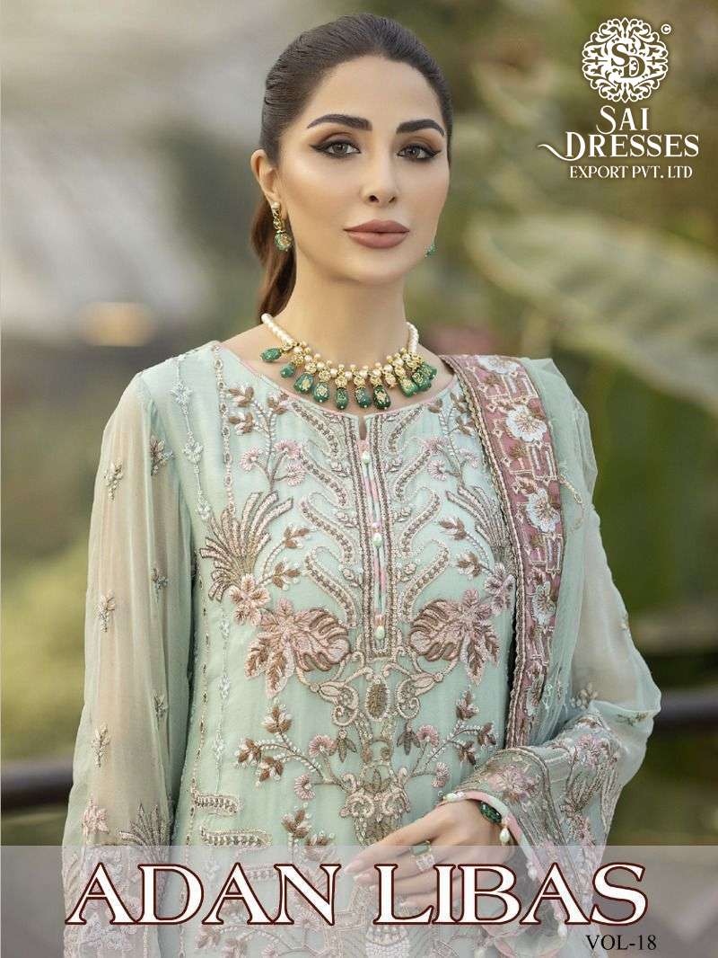 SAI DRESSES PRESENT ADAN LIBAS VOL 18 FESTIVE WEAR FAUX GEORGETTE PAKISTANI DESIGNER SALWAR SUITS IN WHOLESALE RATE IN SURAT