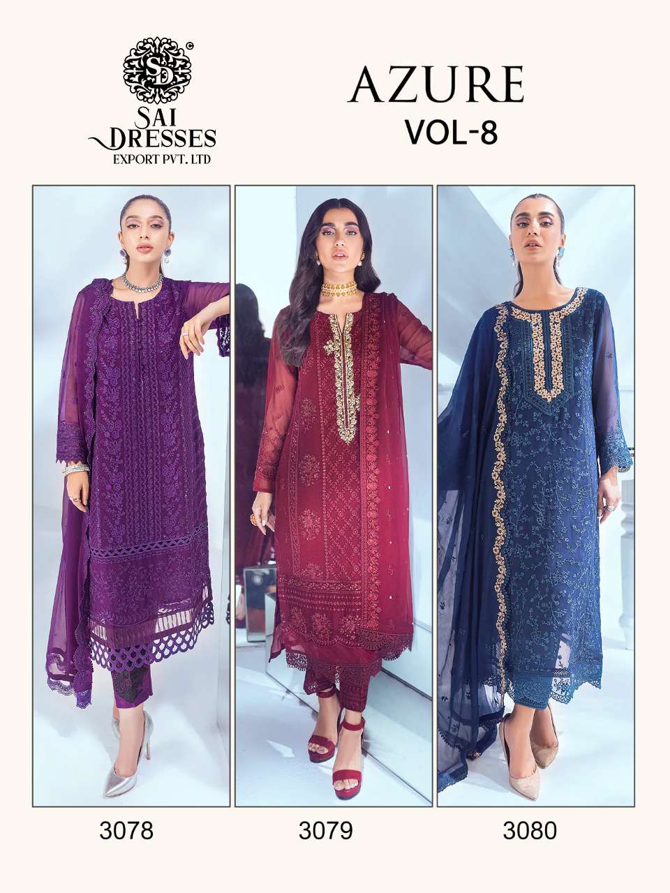 SAI DRESSES PRESENT AZURE VOL 8 GEORGETTE WITH EMBROIDERED SEMI STITCHED PAKISTANI DESIGNER SALWAR SUITS IN WHOLESALE RATE IN SURAT