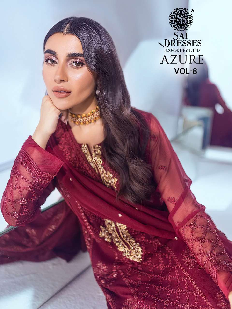 SAI DRESSES PRESENT AZURE VOL 8 GEORGETTE WITH EMBROIDERED SEMI STITCHED PAKISTANI DESIGNER SALWAR SUITS IN WHOLESALE RATE IN SURAT