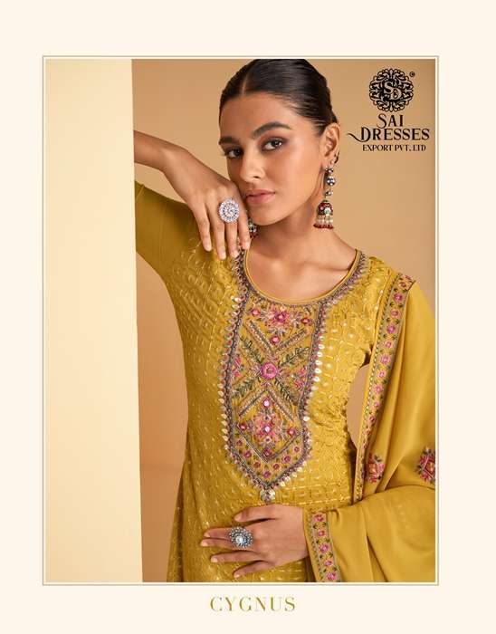 SAI DRESSES PRESENT CYGNUS READYMADE PLAZZO STYLE DESIGNER SUITS IN WHOLESALE RATE IN SURAT 