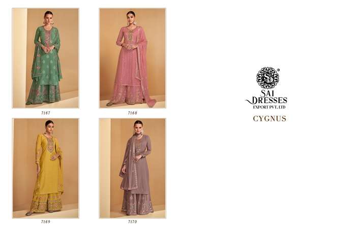SAI DRESSES PRESENT CYGNUS READYMADE PLAZZO STYLE DESIGNER SUITS IN WHOLESALE RATE IN SURAT 