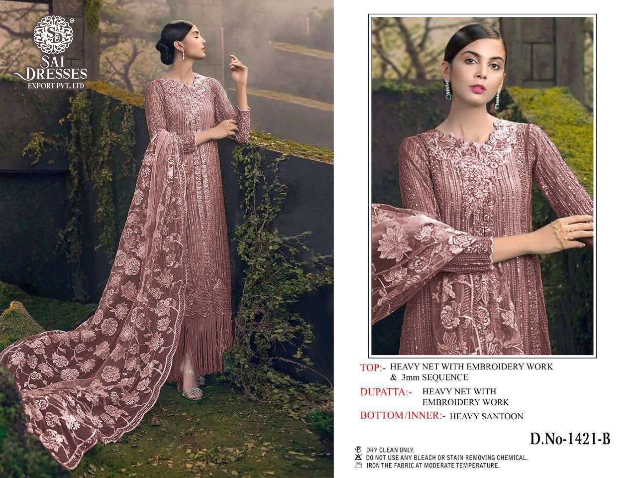 SAI DRESSES PRESENT D.NO 1421 A TO 1421 D FESTIVE WEAR EMBROIDERED PAKISTANI DESIGNER SUITS IN WHOLESALE RATE IN SURAT