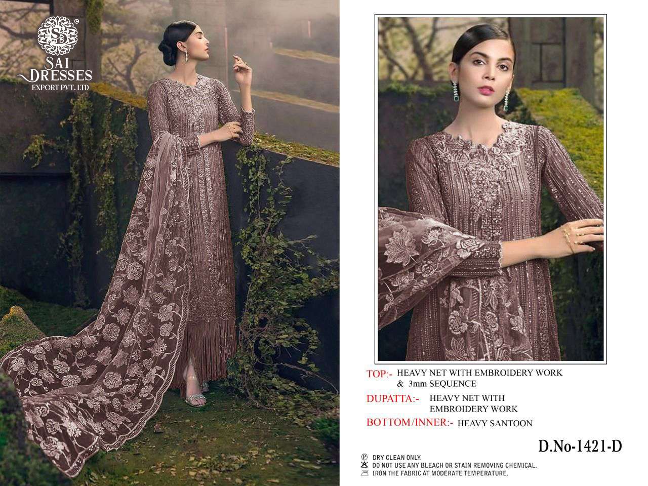SAI DRESSES PRESENT D.NO 1421 A TO 1421 D FESTIVE WEAR EMBROIDERED PAKISTANI DESIGNER SUITS IN WHOLESALE RATE IN SURAT