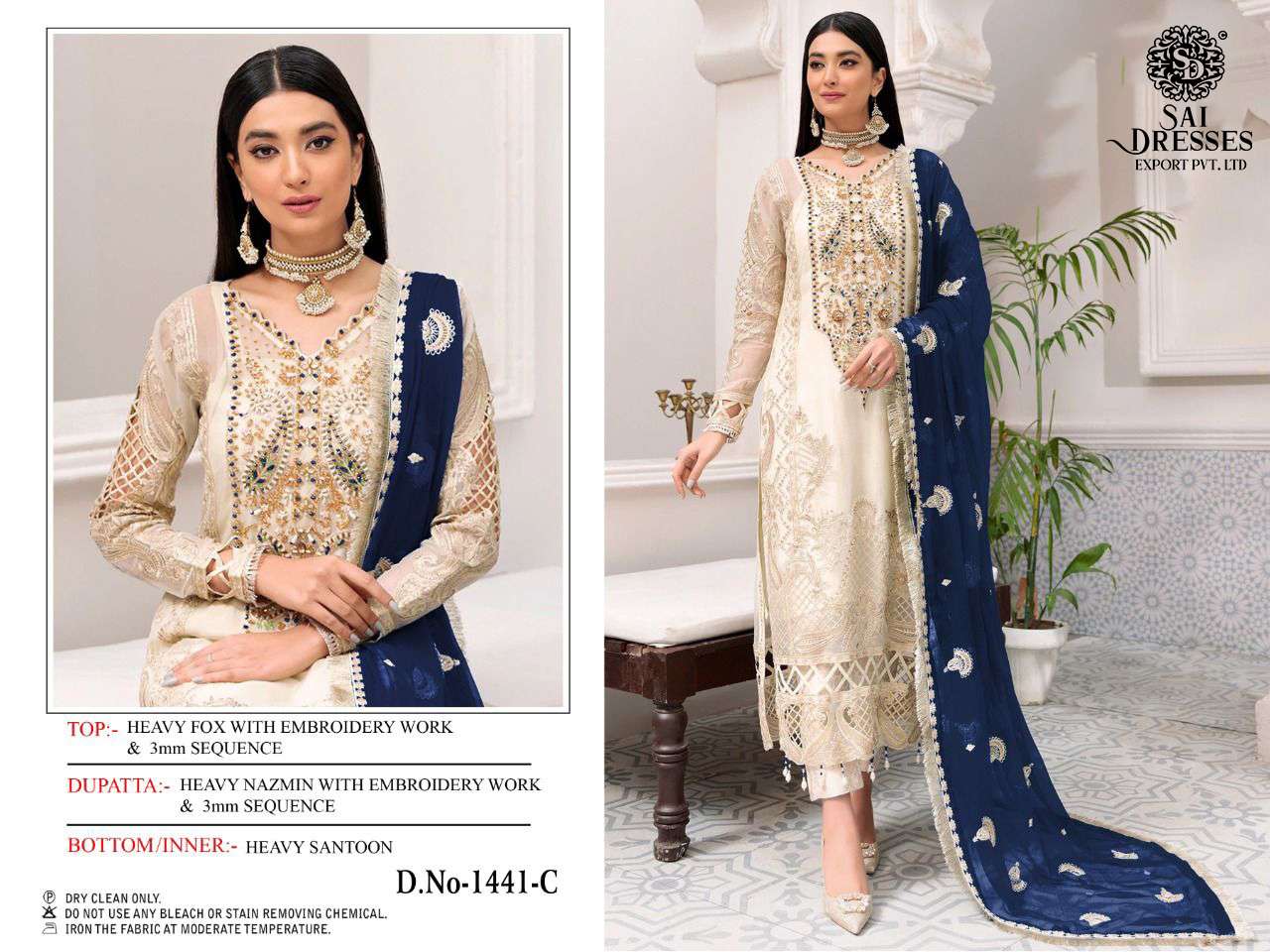 SAI DRESSES PRESENT D.NO 1441 A TO 1441 D FESTIVE WEAR EMBROIDERED PAKISTANI DESIGNER SUITS IN WHOLESALE RATE IN SURAT
