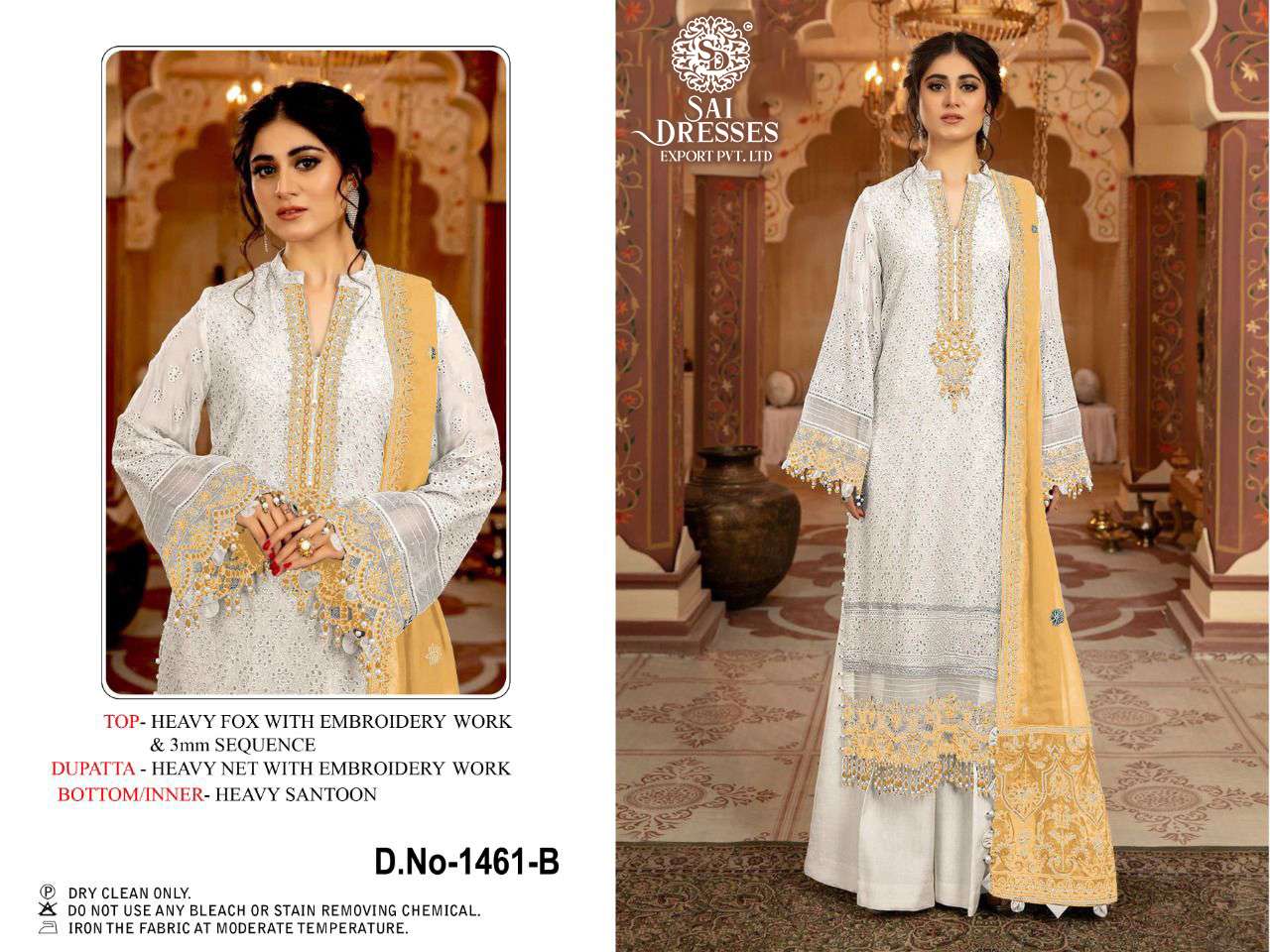 SAI DRESSES PRESENT D.NO 1461 A TO 1461 D FESTIVE WEAR EMBROIDERED PAKISTANI DESIGNER SUITS IN WHOLESALE RATE IN SURAT