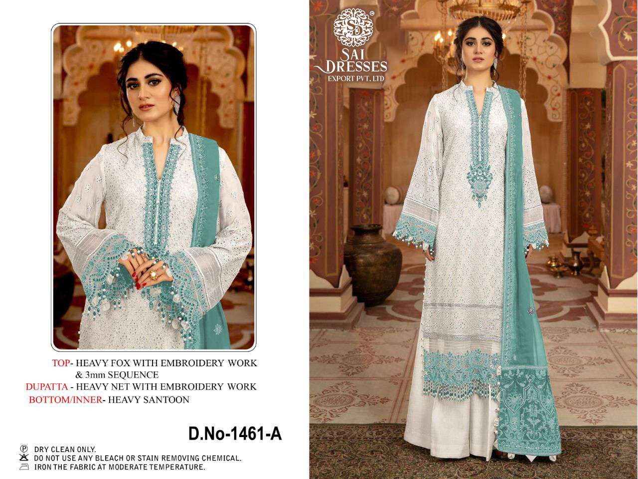 SAI DRESSES PRESENT D.NO 1461 A TO 1461 D FESTIVE WEAR EMBROIDERED PAKISTANI DESIGNER SUITS IN WHOLESALE RATE IN SURAT