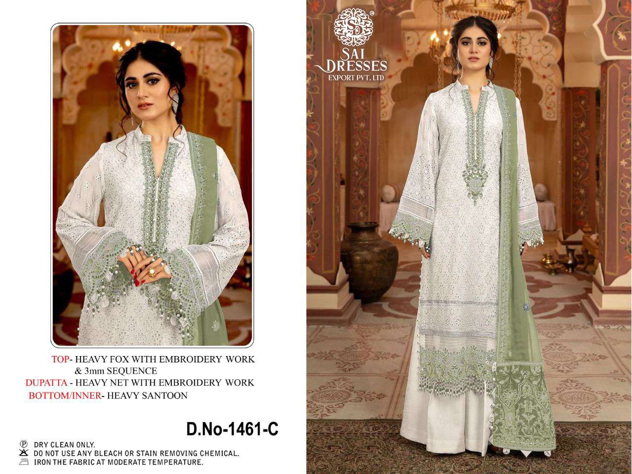 SAI DRESSES PRESENT D.NO 1461 A TO 1461 D FESTIVE WEAR EMBROIDERED PAKISTANI DESIGNER SUITS IN WHOLESALE RATE IN SURAT