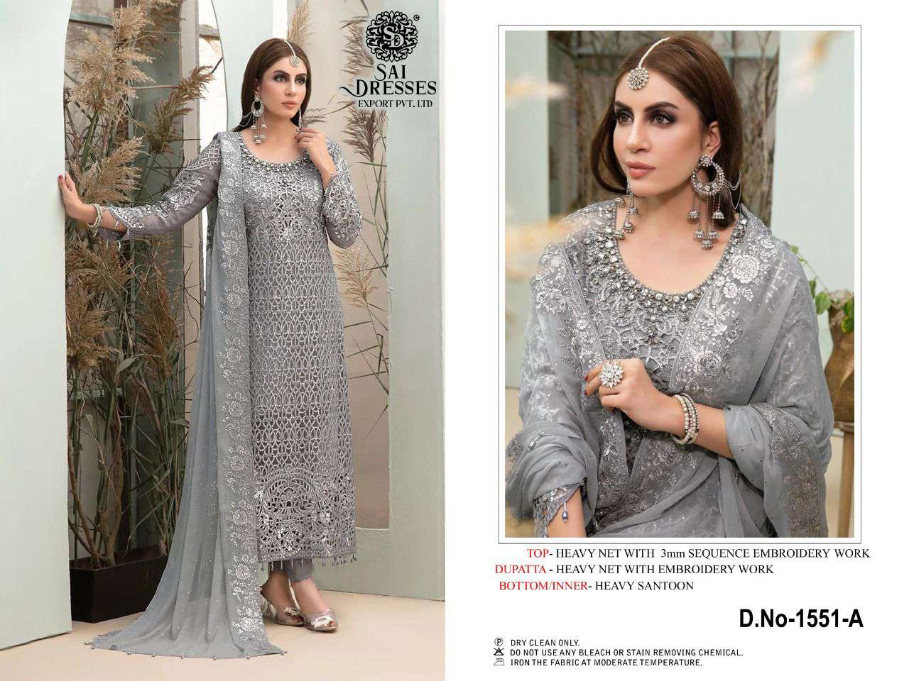 SAI DRESSES PRESENT D.NO 1551 A TO 1551 D FESTIVE WEAR EMBROIDERED PAKISTANI DESIGNER SUITS IN WHOLESALE RATE IN SURAT