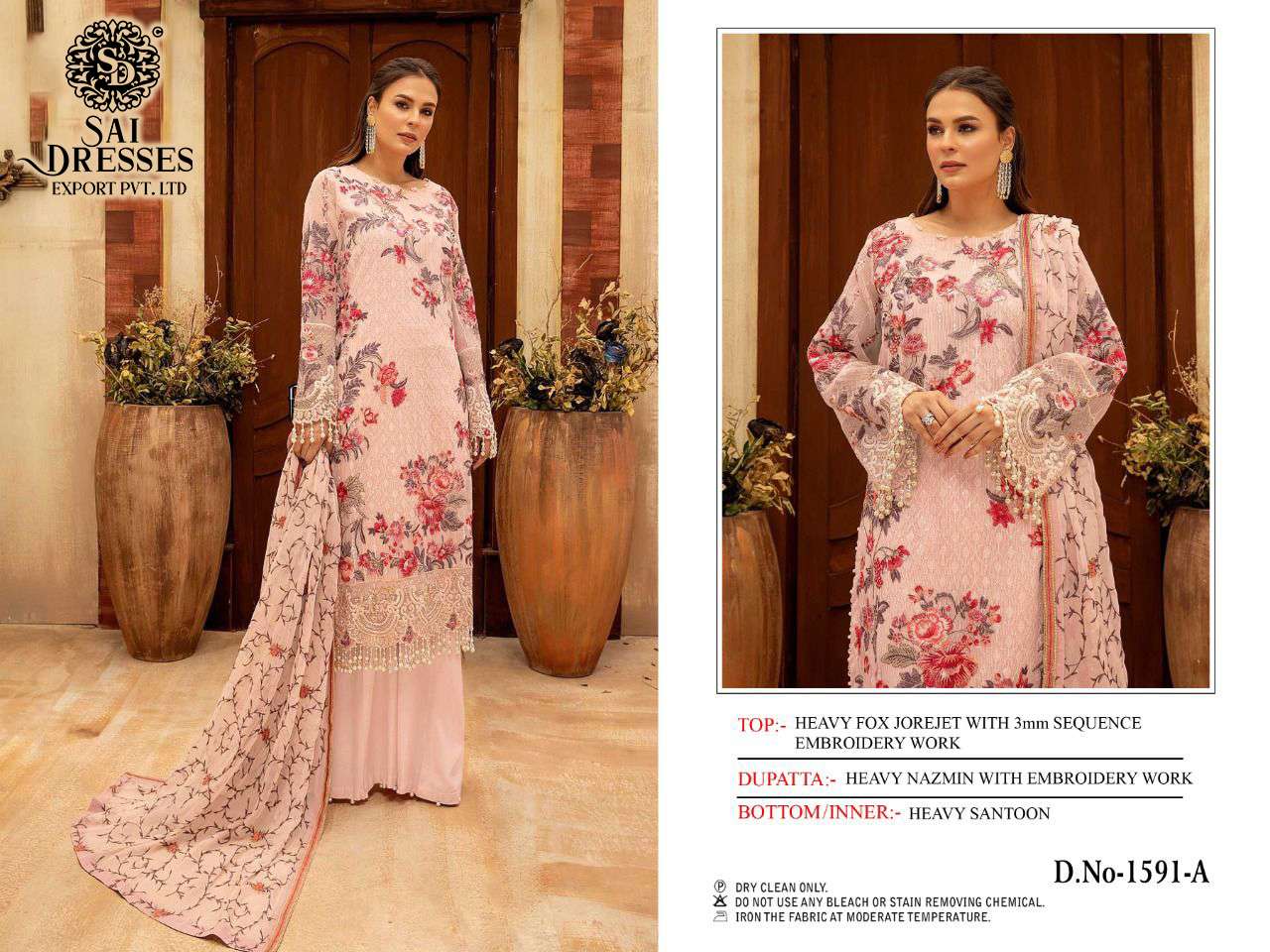 SAI DRESSES PRESENT D.NO 1591 A TO 1591 D FESTIVE WEAR EMBROIDERED PAKISTANI DESIGNER SUITS IN WHOLESALE RATE IN SURAT