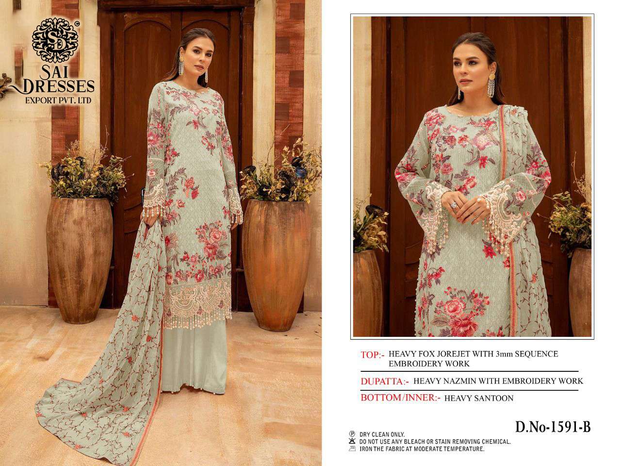 SAI DRESSES PRESENT D.NO 1591 A TO 1591 D FESTIVE WEAR EMBROIDERED PAKISTANI DESIGNER SUITS IN WHOLESALE RATE IN SURAT