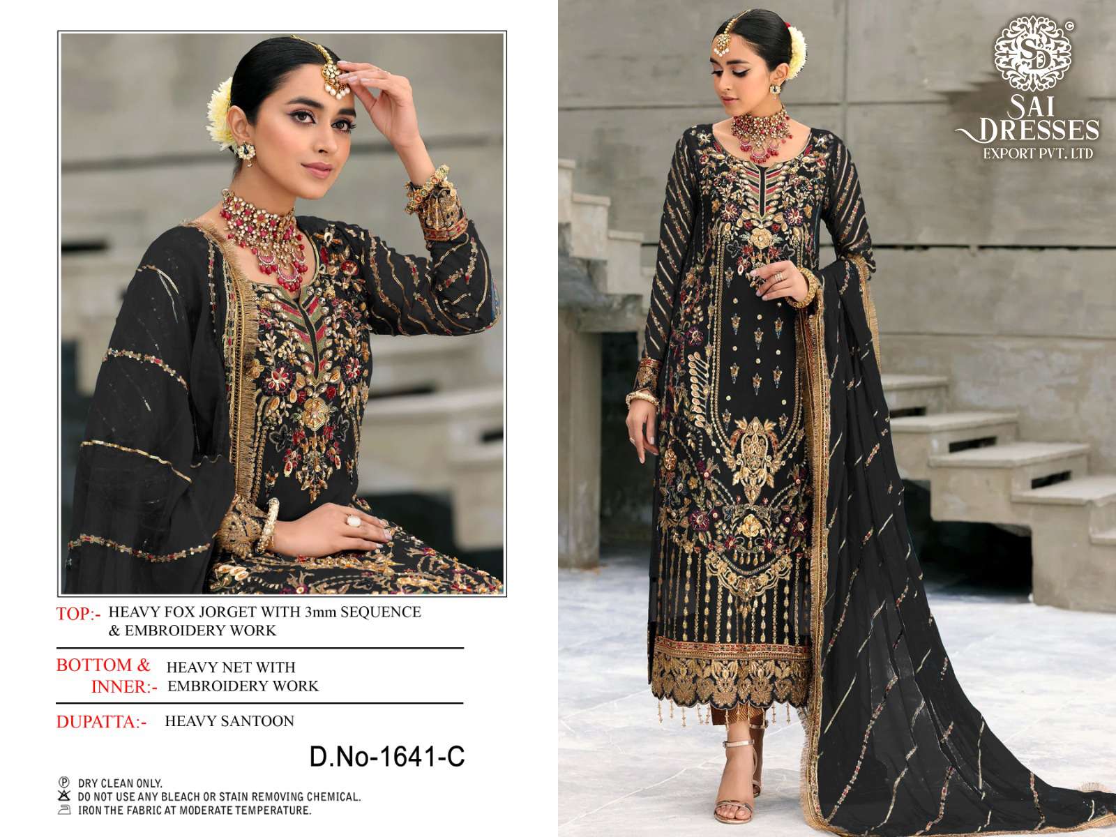 SAI DRESSES PRESENT D.NO 1641 A TO 1641 D WEDDING WEAR EMBROIDERED PAKISTANI DESIGNER SUITS IN WHOLESALE RATE IN SURAT