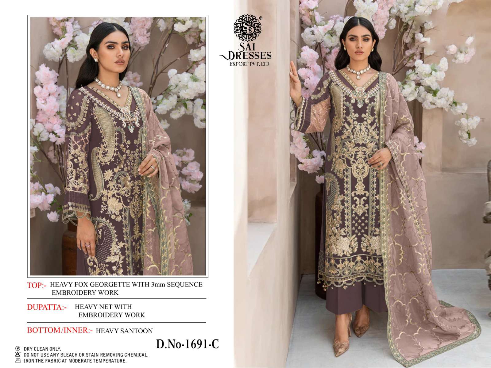 SAI DRESSES PRESENT D.NO 1691 A TO 1691 D WEDDING WEAR EMBROIDERED PAKISTANI DESIGNER SUITS IN WHOLESALE RATE IN SURAT