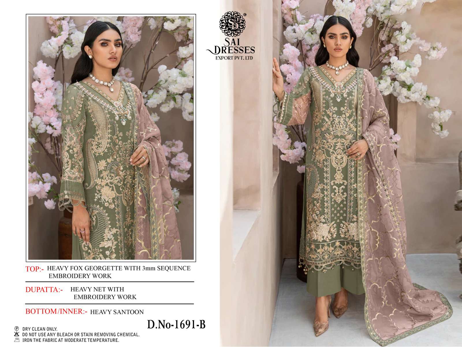 SAI DRESSES PRESENT D.NO 1691 A TO 1691 D WEDDING WEAR EMBROIDERED PAKISTANI DESIGNER SUITS IN WHOLESALE RATE IN SURAT