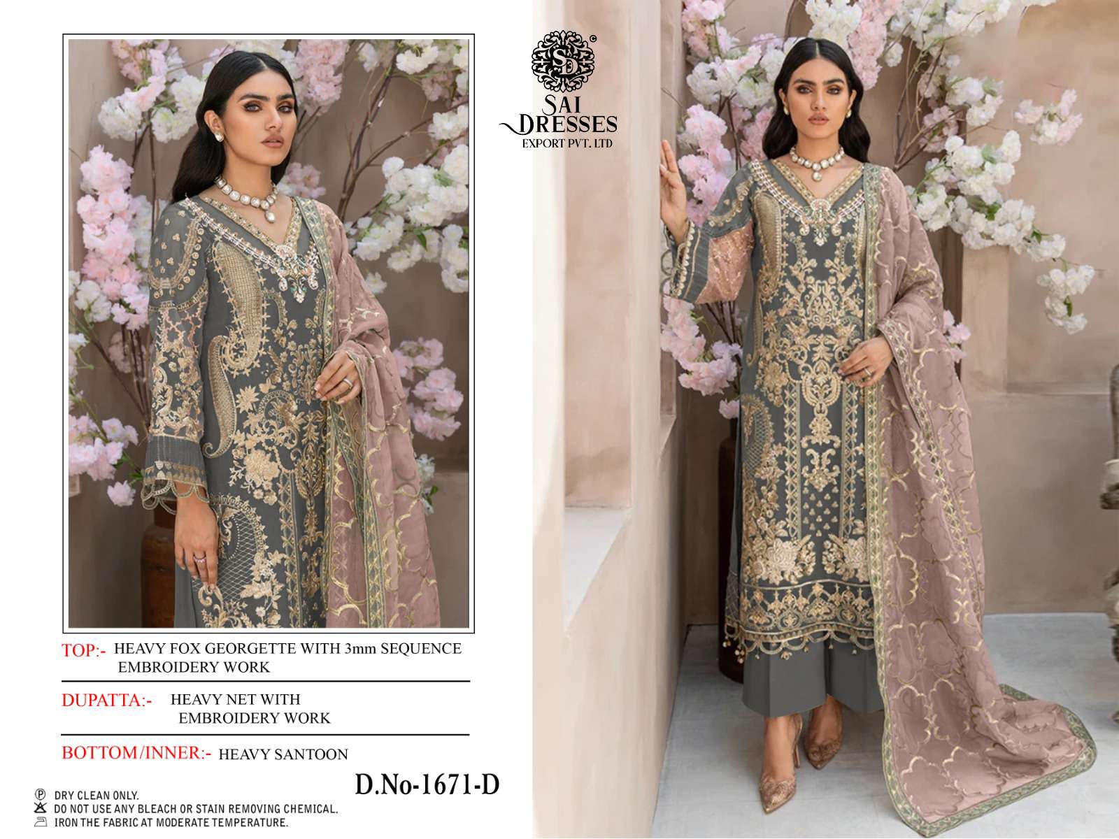 SAI DRESSES PRESENT D.NO 1691 A TO 1691 D WEDDING WEAR EMBROIDERED PAKISTANI DESIGNER SUITS IN WHOLESALE RATE IN SURAT