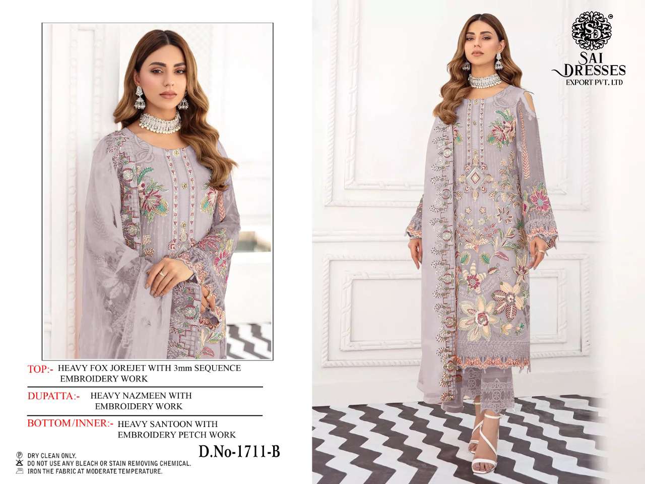 SAI DRESSES PRESENT D.NO 1711 A TO 1711 D FESTIVE WEAR EMBROIDERED PAKISTANI DESIGNER SUITS IN WHOLESALE RATE IN SURAT