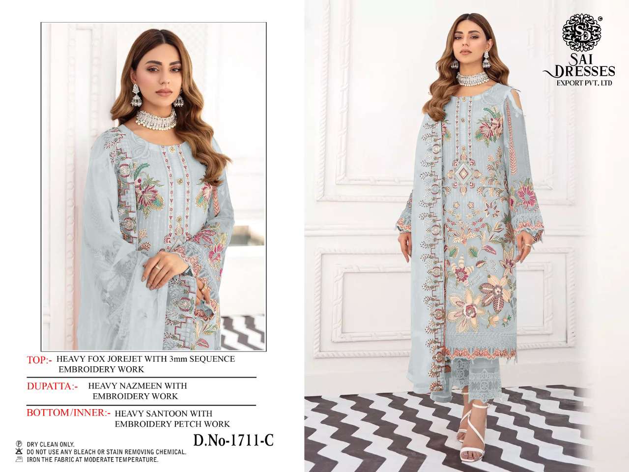 SAI DRESSES PRESENT D.NO 1711 A TO 1711 D FESTIVE WEAR EMBROIDERED PAKISTANI DESIGNER SUITS IN WHOLESALE RATE IN SURAT