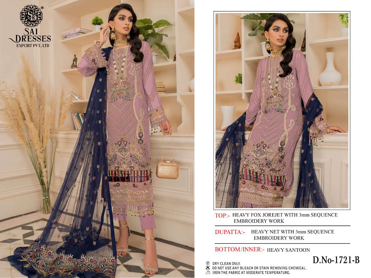 SAI DRESSES PRESENT D.NO 1721 A TO 1721 D FESTIVE WEAR EMBROIDERED PAKISTANI DESIGNER SUITS IN WHOLESALE RATE IN SURAT