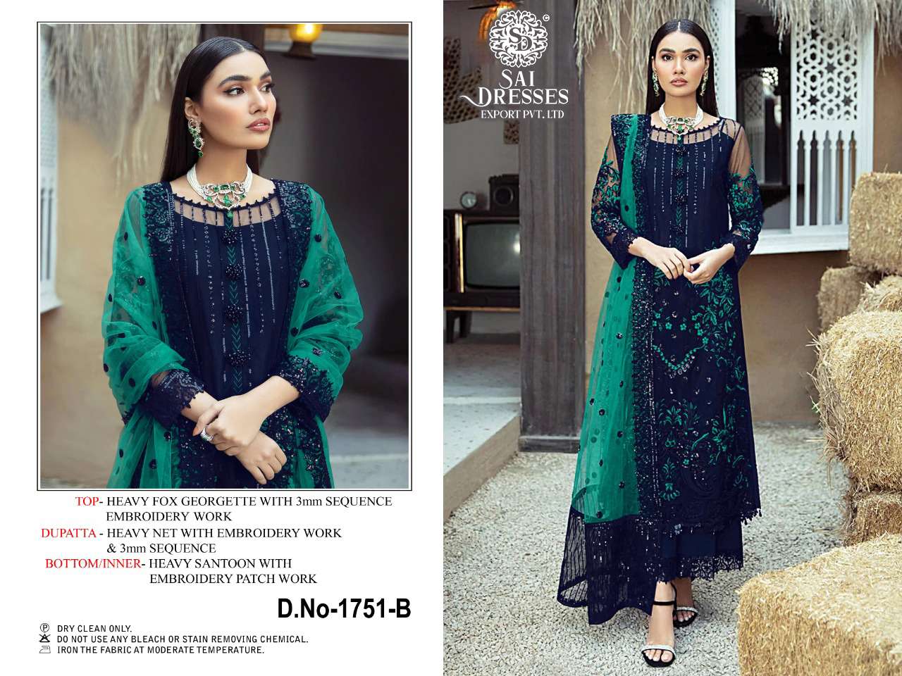 SAI DRESSES PRESENT D.NO 1751 A TO 1751 B PARTY WEAR EMBROIDERED PAKISTANI DESIGNER SUITS IN WHOLESALE RATE IN SURAT