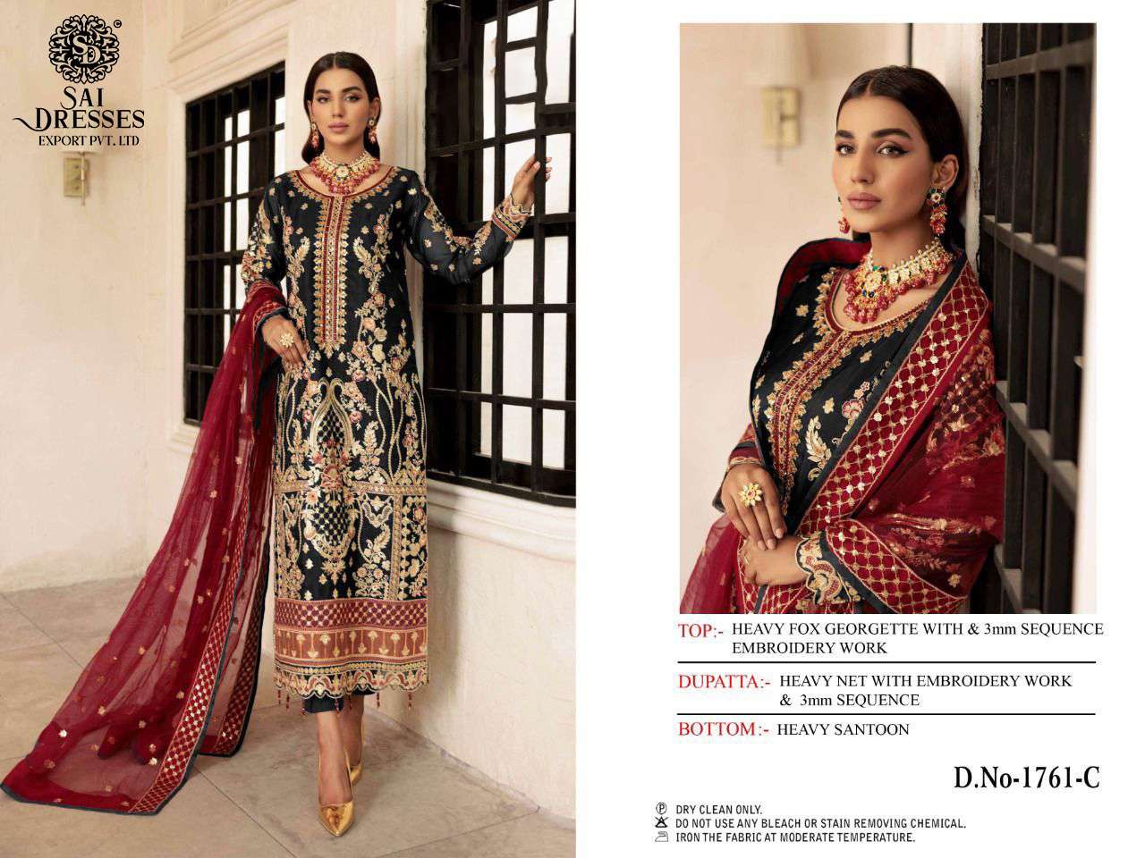 SAI DRESSES PRESENT D.NO 1761 A TO 1761 D WEDDING WEAR EMBROIDERED PAKISTANI DESIGNER SUITS IN WHOLESALE RATE IN SURAT