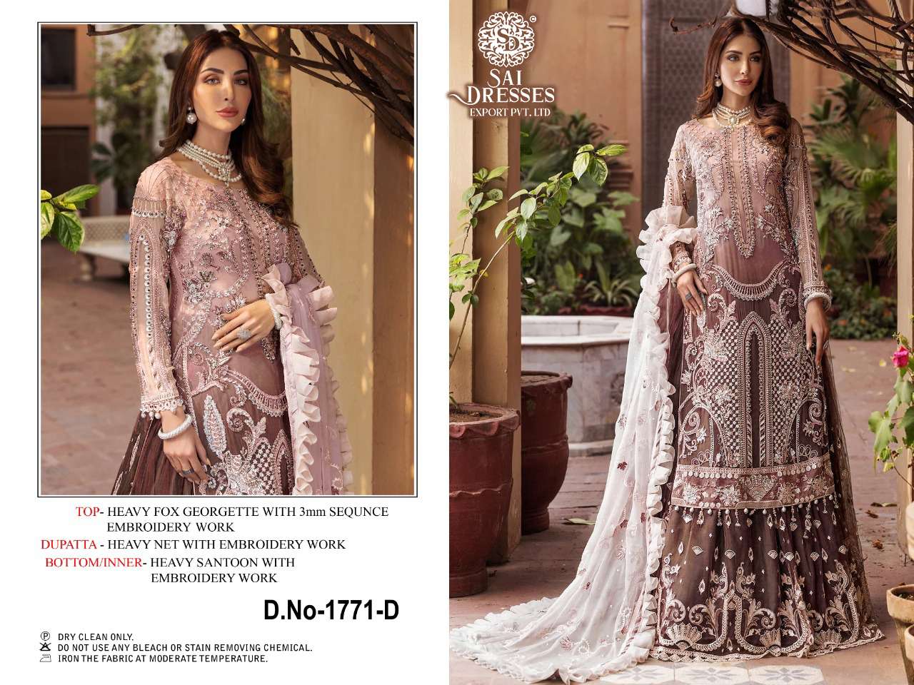 SAI DRESSES PRESENT D.NO 1771 A TO 1771 D WEDDING WEAR EMBROIDERED PAKISTANI DESIGNER SUITS IN WHOLESALE RATE IN SURAT