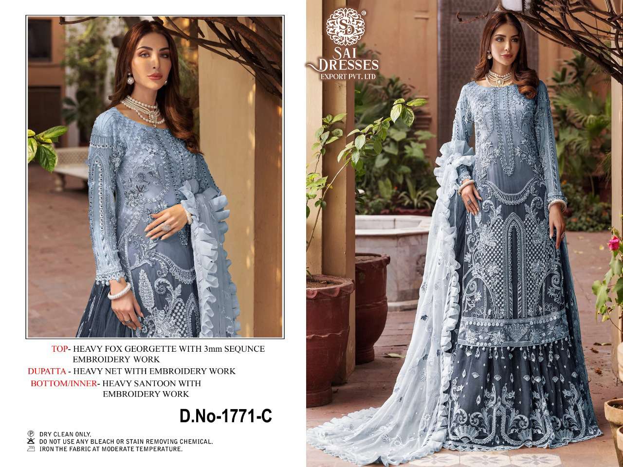 SAI DRESSES PRESENT D.NO 1771 A TO 1771 D WEDDING WEAR EMBROIDERED PAKISTANI DESIGNER SUITS IN WHOLESALE RATE IN SURAT