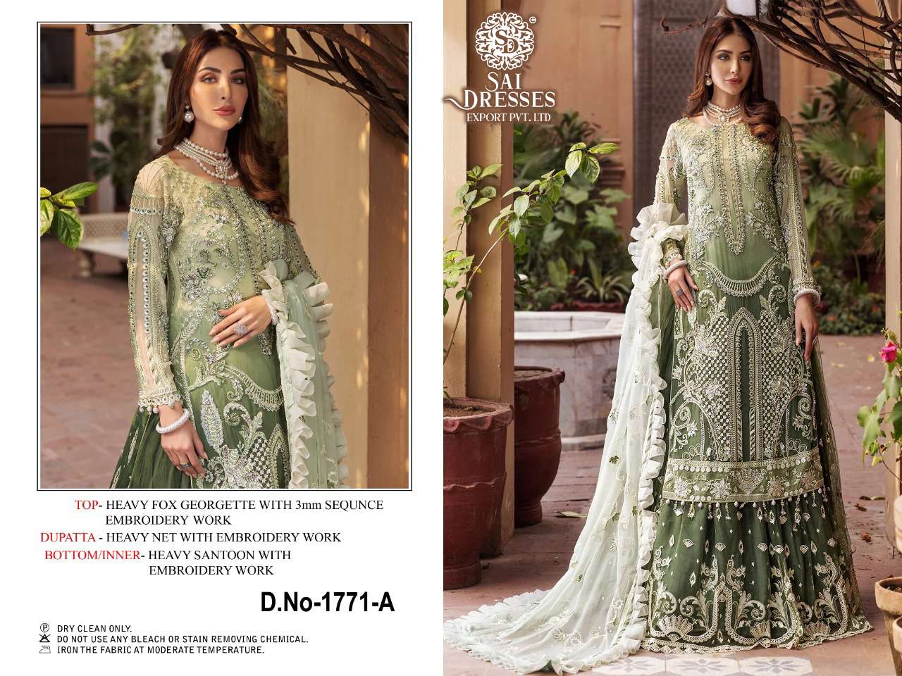 SAI DRESSES PRESENT D.NO 1771 A TO 1771 D WEDDING WEAR EMBROIDERED PAKISTANI DESIGNER SUITS IN WHOLESALE RATE IN SURAT