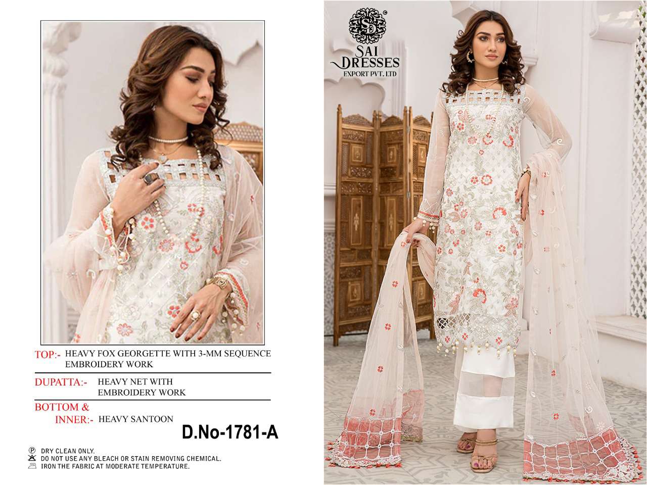 SAI DRESSES PRESENT D.NO 1781 A TO 1781 D FESTIVE WEAR EMBROIDERED PAKISTANI DESIGNER SUITS IN WHOLESALE RATE IN SURAT