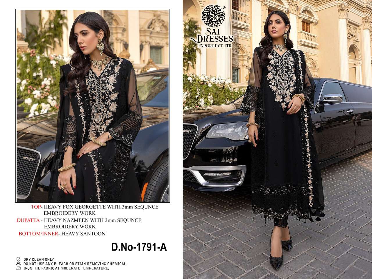 SAI DRESSES PRESENT D.NO 1791 A TO 1791 D PARTY WEAR EMBROIDERED PAKISTANI DESIGNER SUITS IN WHOLESALE RATE IN SURAT