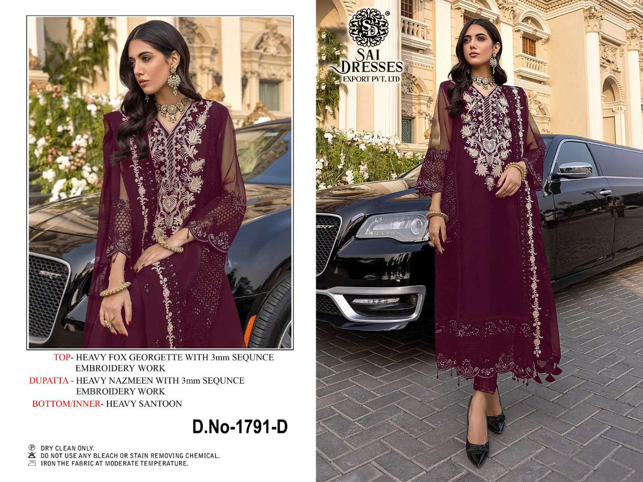 SAI DRESSES PRESENT D.NO 1791 A TO 1791 D PARTY WEAR EMBROIDERED PAKISTANI DESIGNER SUITS IN WHOLESALE RATE IN SURAT