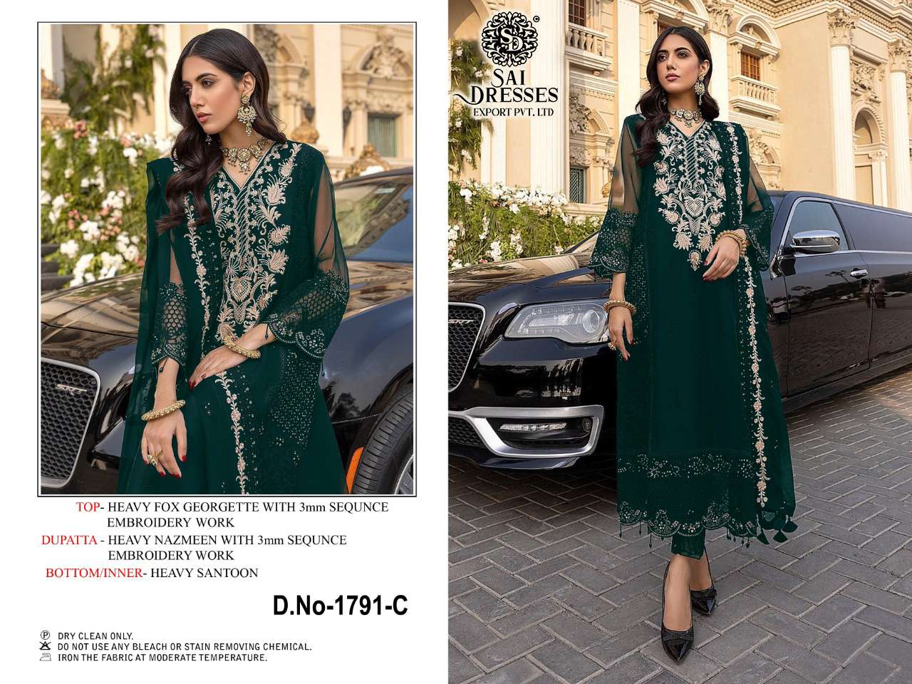 SAI DRESSES PRESENT D.NO 1791 A TO 1791 D PARTY WEAR EMBROIDERED PAKISTANI DESIGNER SUITS IN WHOLESALE RATE IN SURAT