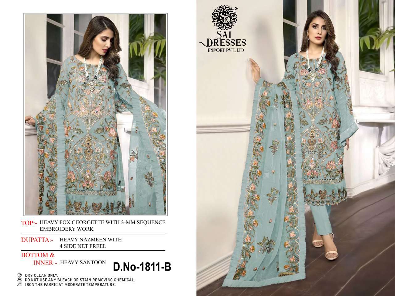 SAI DRESSES PRESENT D.NO 1811 A TO 1811 D FESTIVE WEAR EMBROIDERED PAKISTANI DESIGNER SUITS IN WHOLESALE RATE IN SURAT